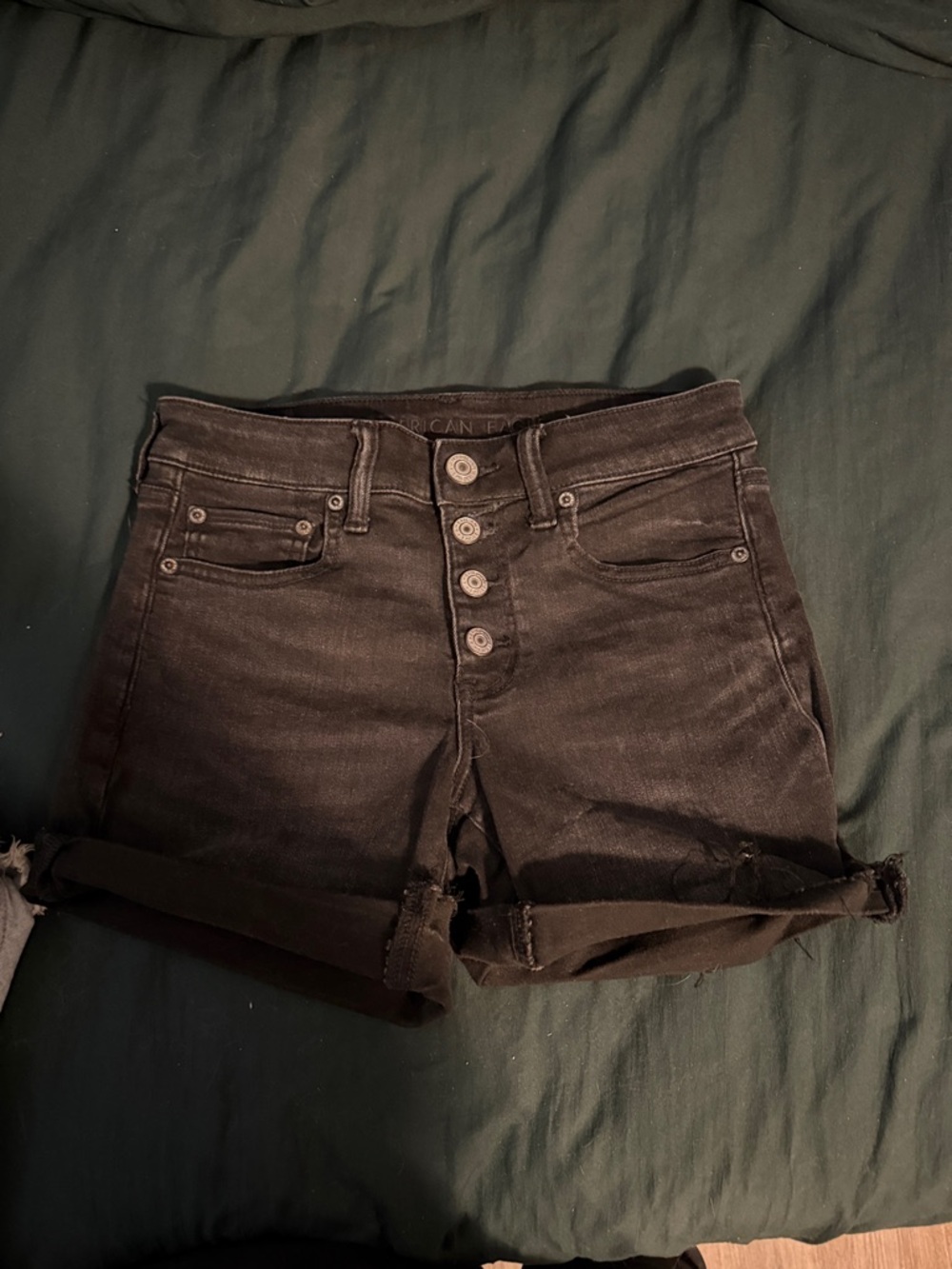 American Eagle Outfitters Black Button-Front Denim Shorts